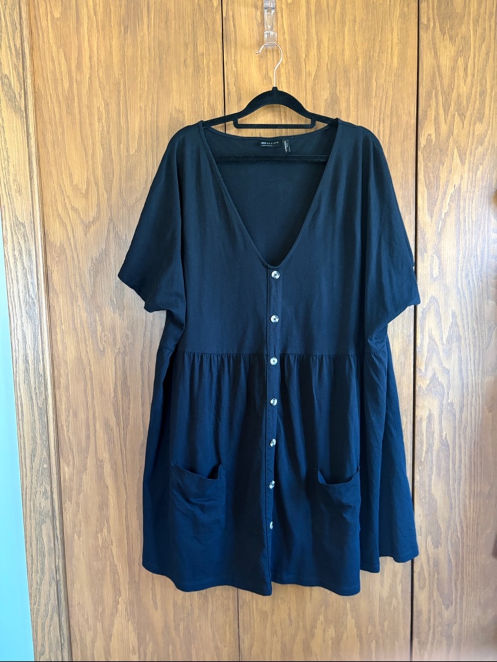 ASOS Curve Black Button-Front V-Neck Pocket Tunic